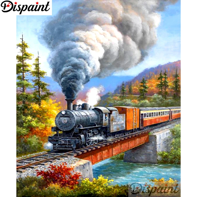 

Dispaint полная квадратная/круглая дрель 5D DIY алмазная живопись "Train пейзаж" 3D вышивка крестиком домашний декор подарок A10778