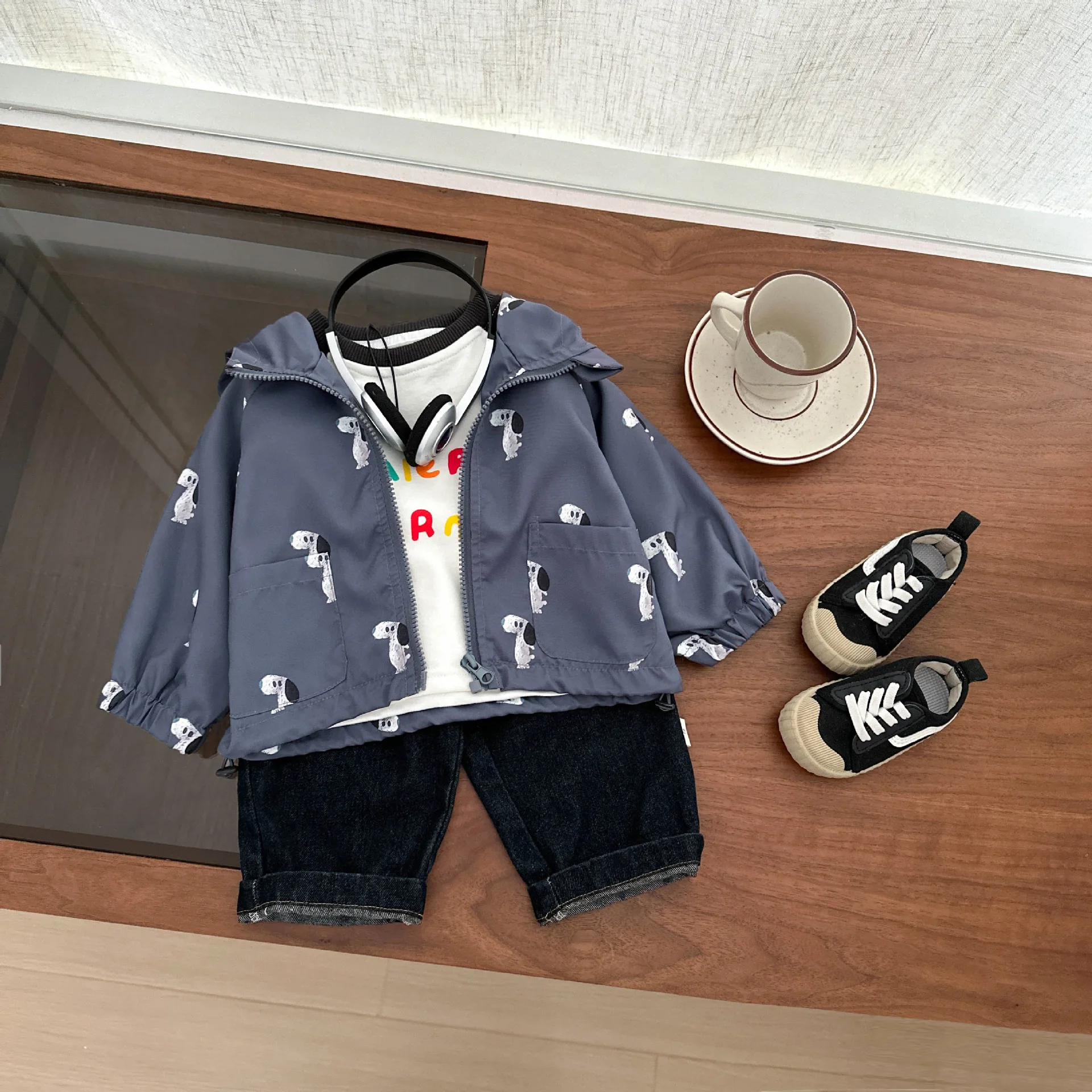 

2025 Autumn Infant Baby Boys Coat Small Pocket Zipper Newborn Boys Outerwear Dog Hooded Windproof Long Sleeves Toddler Boys Coat