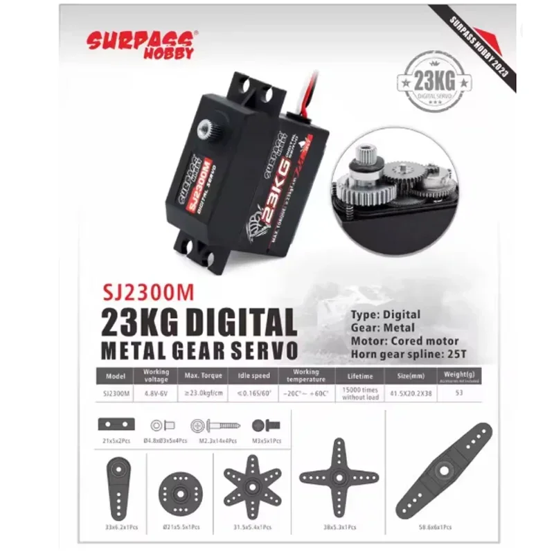 Surpass Hobby 23KG Servo numérique SJ2300M engrenage métallique pour RC CarRobot Drone avion voiture à voilure fixe bateau Robot modèle accessoires