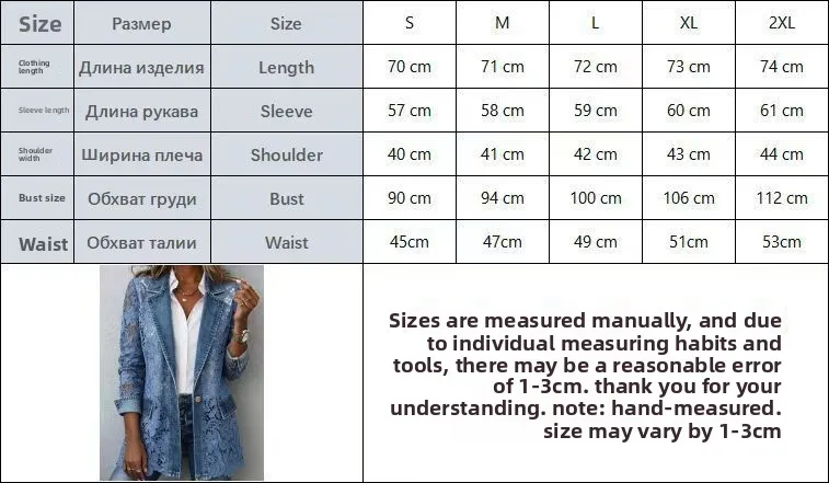 Damen Casual Patchwork-Jeansjacke mit Umlegekragen, Langarm-Spitzenhemd, Neuer Stil für Damen – Detail 1