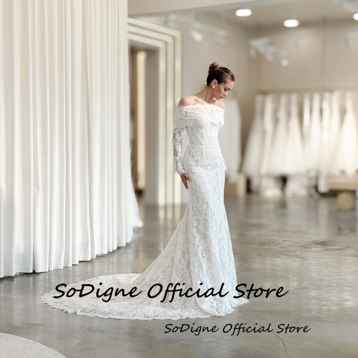 SoDigne Zeemeermin Kant Trouwjurken Off Schouder Lange Mouwen Bruidsjurk 2026 Boho Bruid Jurk vestidos de novia Aangepaste