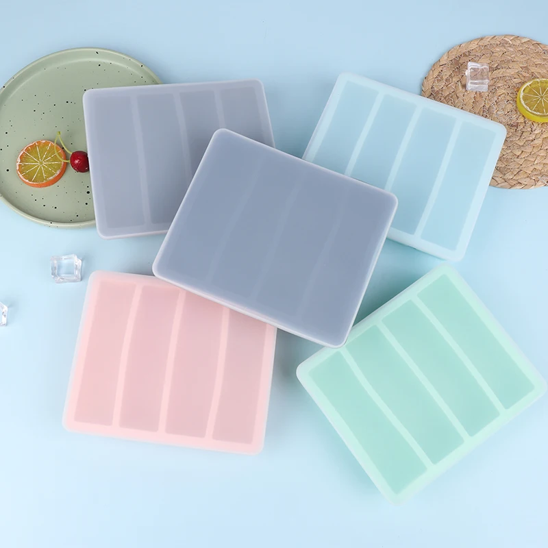 4 Grids Long Ice Cube Tray Mold Reusable Silicone Ice Cube Mold BPA Free Ice Maker Food Grade Silicone Ice Cubes Mould