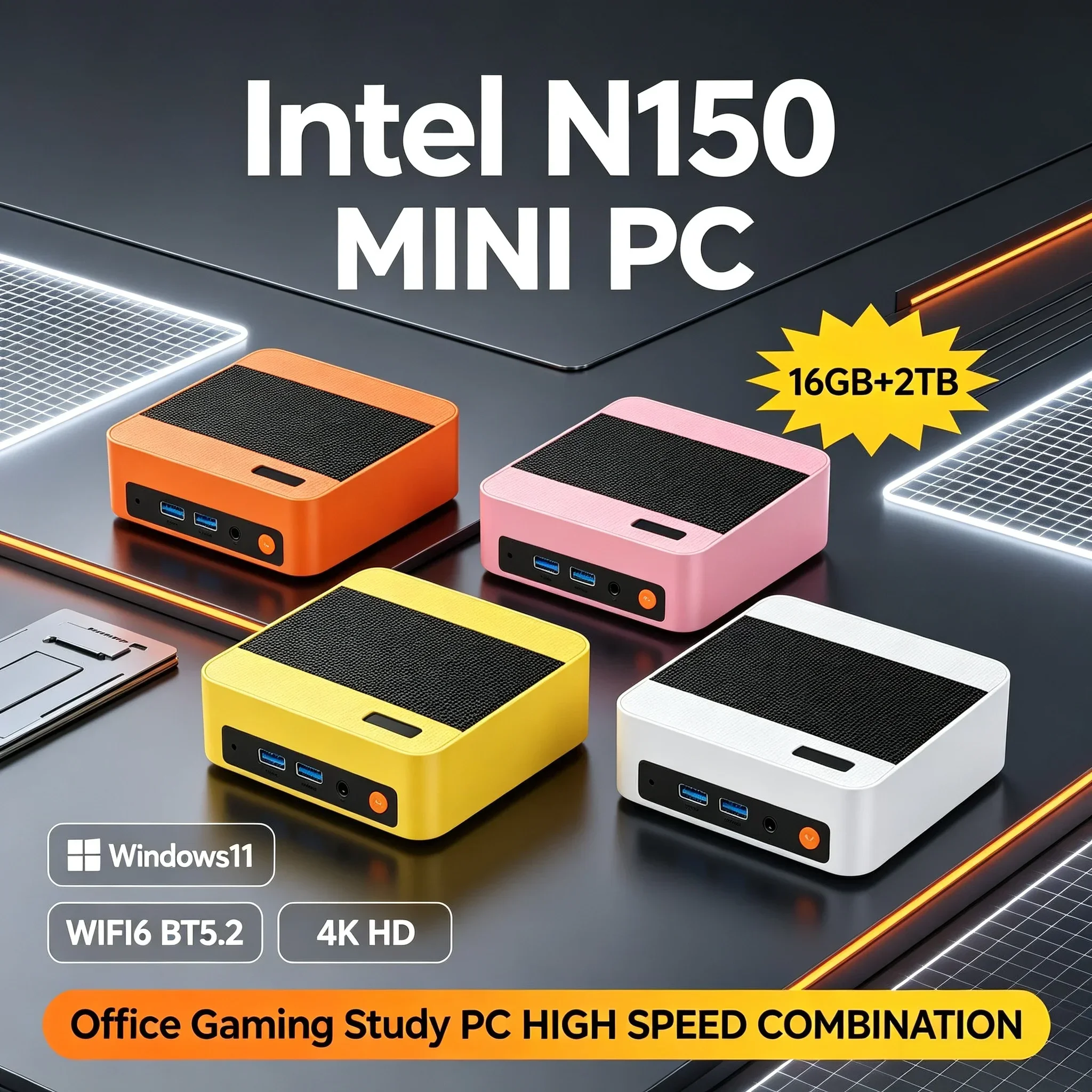 Mini PC for Home Office Intel N150 Windows 11 16GB Memory 1TB/2TB SSD WiFi6 BT5.2 Lightweight Mini Computer Host Business PC