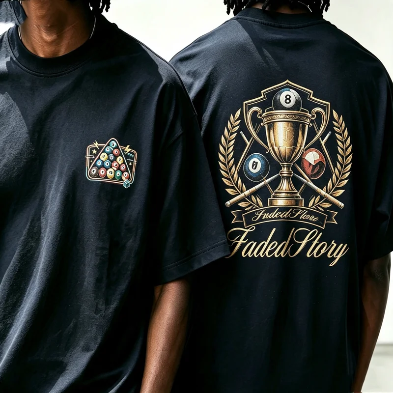 Vintage Trophy Billiards T Shirt for Men Retro London Pool Club Double Sided Graphic Tee Casual Cotton Loose Fit Streetwear Top