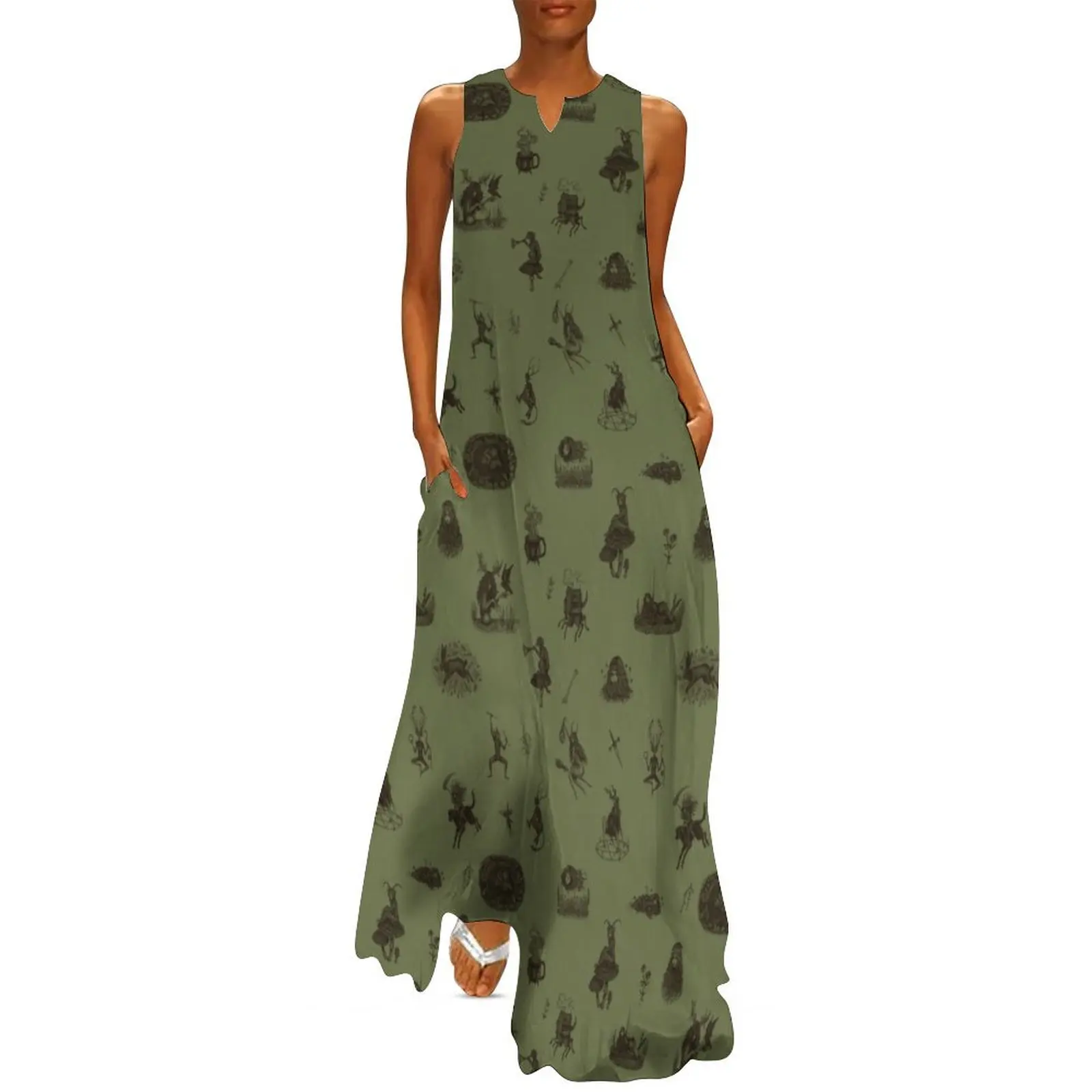 

Folk Horror in green Long Dress women"s summer dress 2024 elegant dress