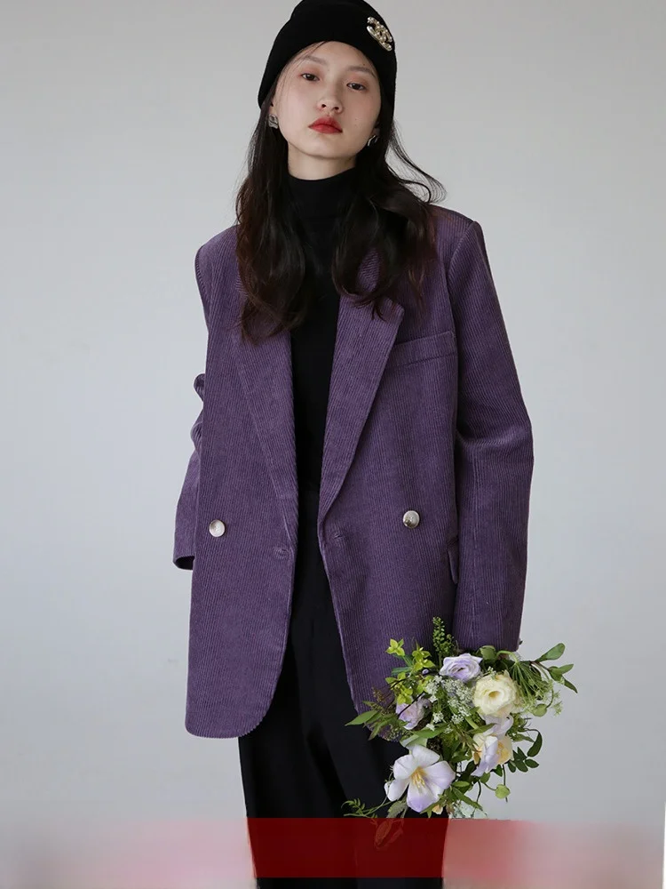 

Loose Casual Faionable Corduroy Suit Jaet for Women Autumn Winter New Arrival Miao Sle Single Button Long Sve Coat