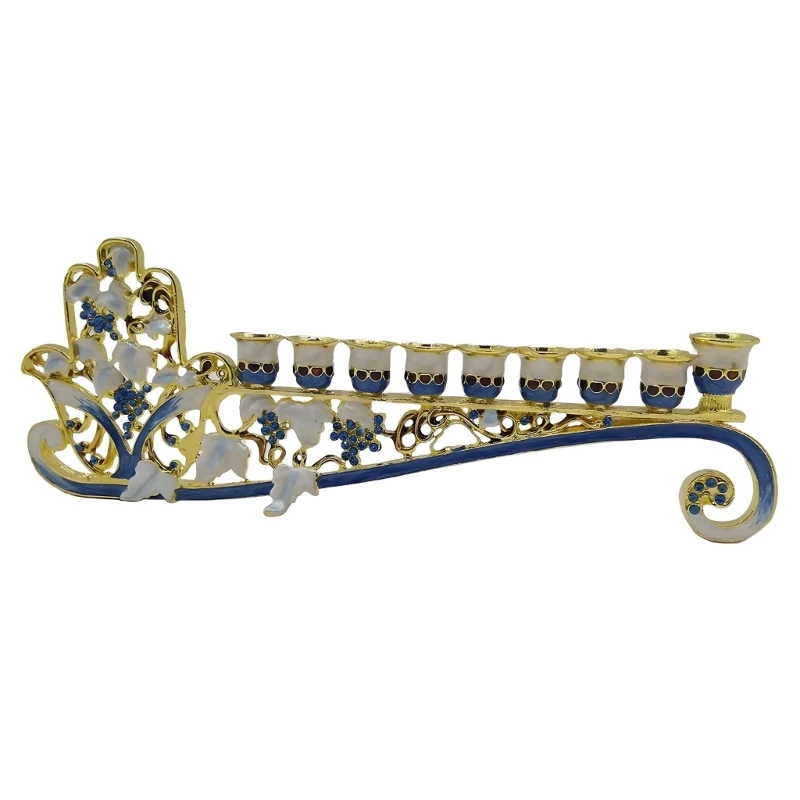 E06B Luxurious 9 Arm Candelabra With Crystal Accent Antique Metal Enamel Candlestick Holders For Romantics Dinners And Parties