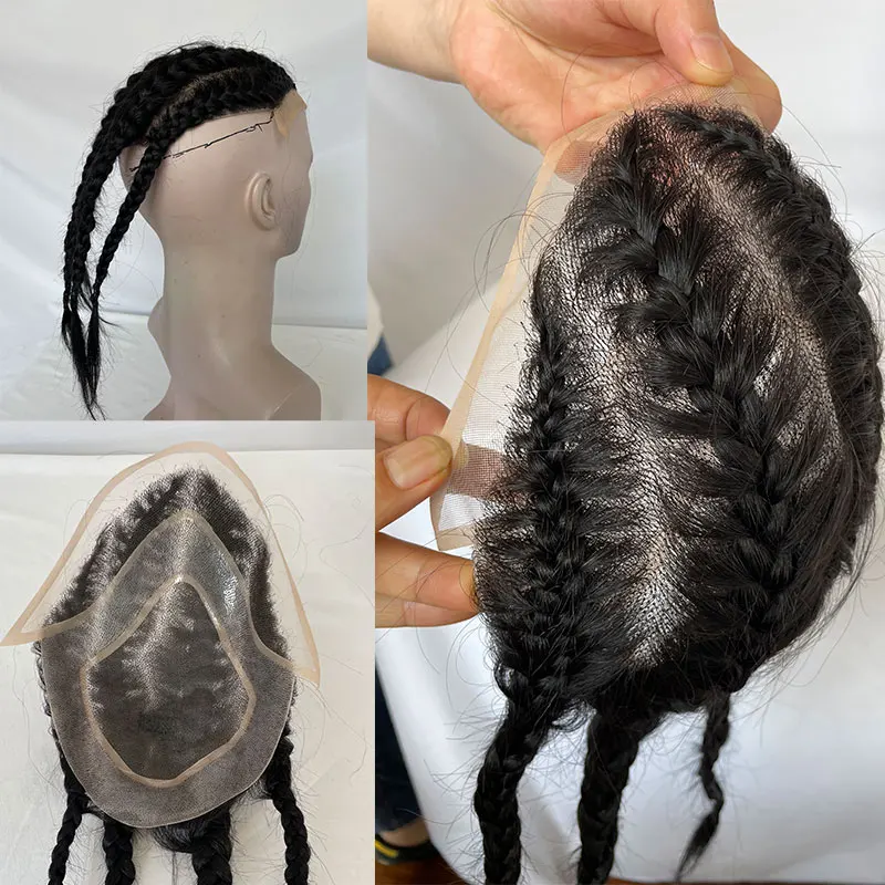 Heren Toupetje Vier Vlechten Aka Dubbele Heren Haarstuk 100% Menselijk Haar Mono Basis Met Pu Haarsysteem Vervanging Toupee Voor Mannen