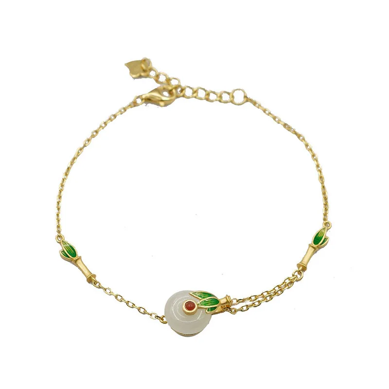Sam Panda 925 Sterling Silver Chinese Style Retro Hetian Jade Enamel Painting Bracelet For Women Temperament Trendy Jewelry