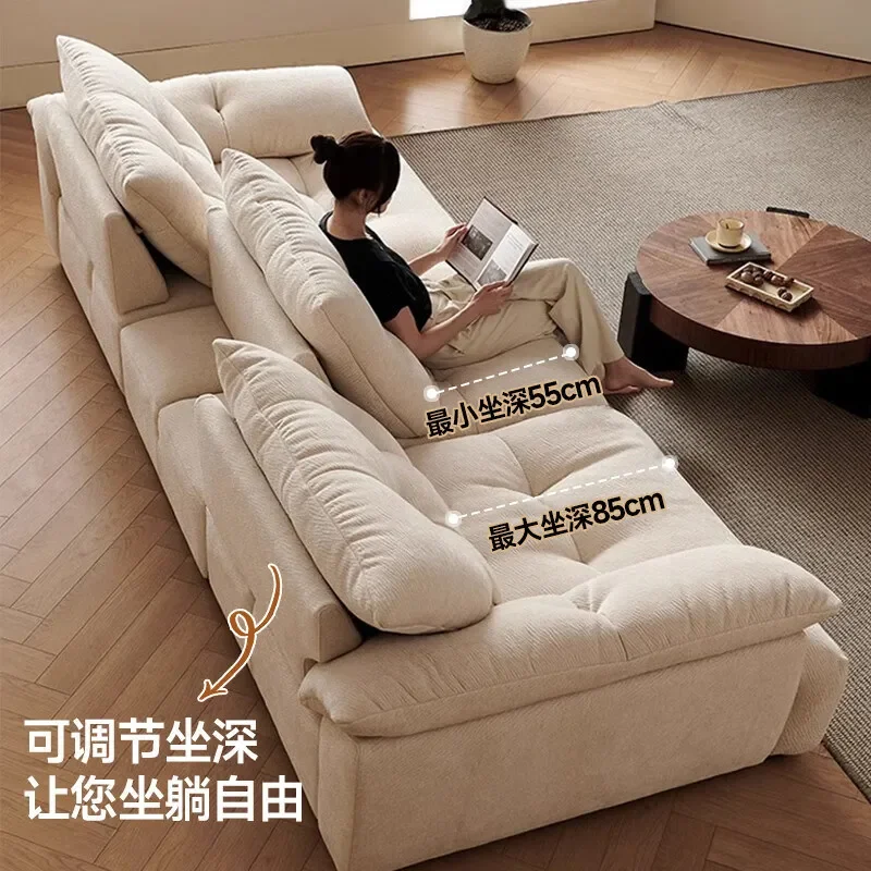 Cream Cloud Sofa Large Deep Seat Fabric Couch with Adjustable Backrest Big Black Bear Design Puffy Wind Bud Style Living Room