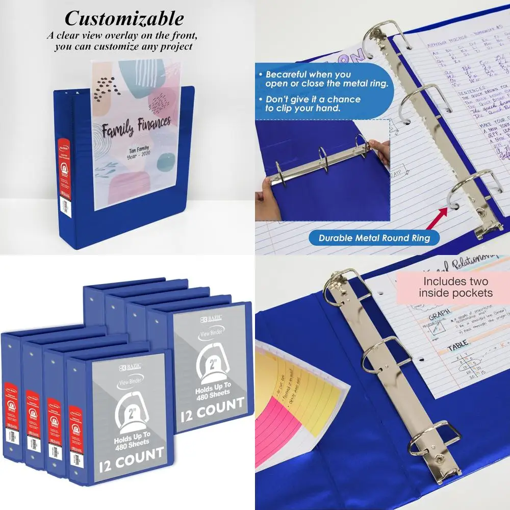 

Папка-скоросшиватель с D-образными кольцами, 2 дюйма, синяя, на 480 листов, 12 штук в упаковке, для школы и офиса