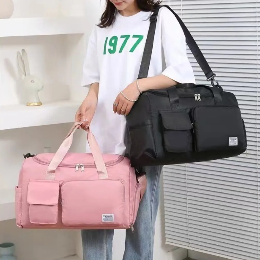 

Oxford Travel Luggage Bag Foldable Sturdy Nylon Duffle Bag Multi Layered Multi-functional Large Capacity Handbag Fitness