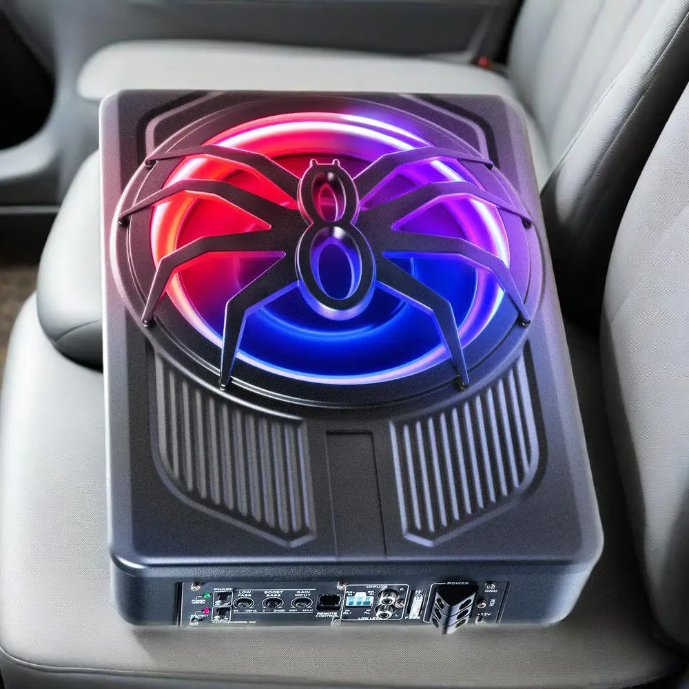 

800W Car Subwoofer with APP Control and Colour Light, 10'' Slim Under Seat Powered Car Subwoofer w/Built-in Amplifier