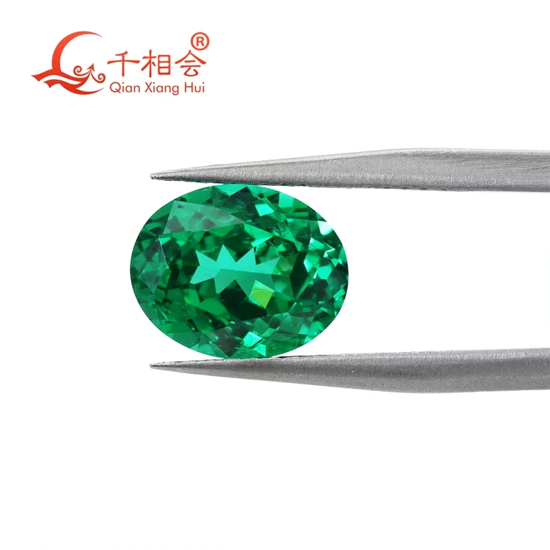 شكل بيضاوي مختبر نمت Yttrium أكسيد الألومنيوم زراعة تسافوريت الزمرد الأخضر اللون مع يميل جوهرة الحجر للمجوهرات #1