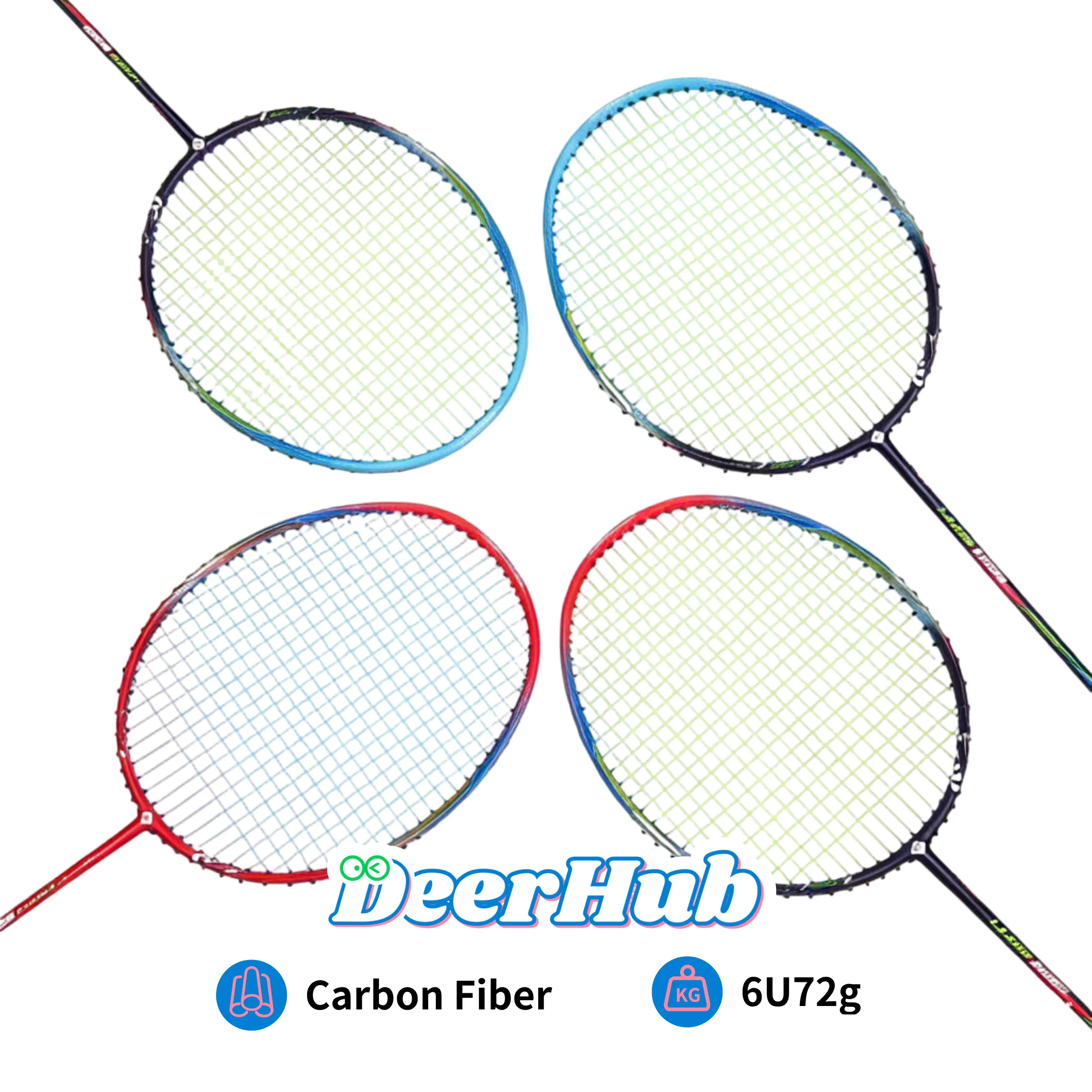 DeerHub 6U/72g Ultra-Light Badminton Racket, Professional Full Carbon Fiber Tennis Racket for Adult Training & Match, Includes C