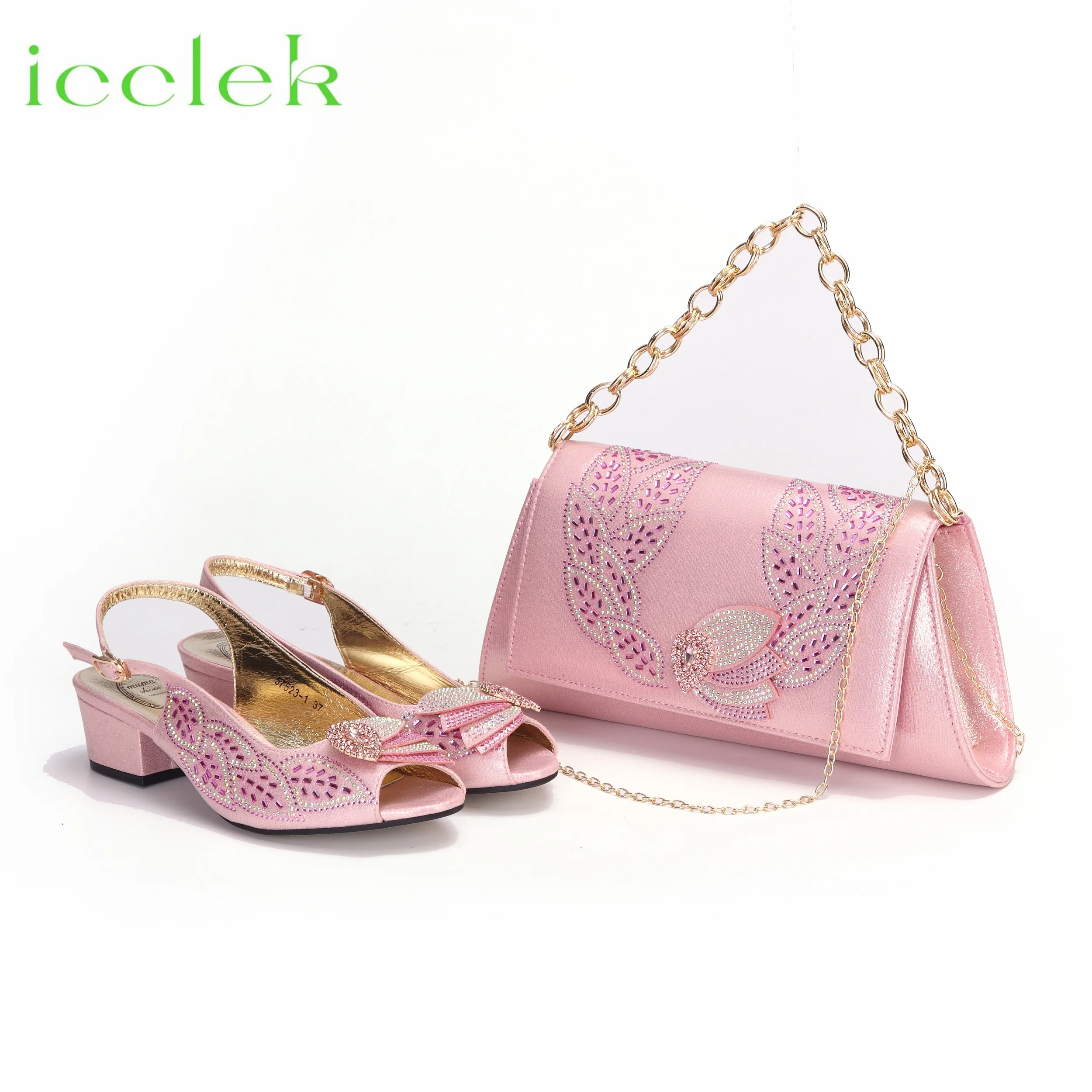 2024 INS Special Design Low Heel Ladies Sandal with Bag Set in Pink Color For Women Wedding Party Pump