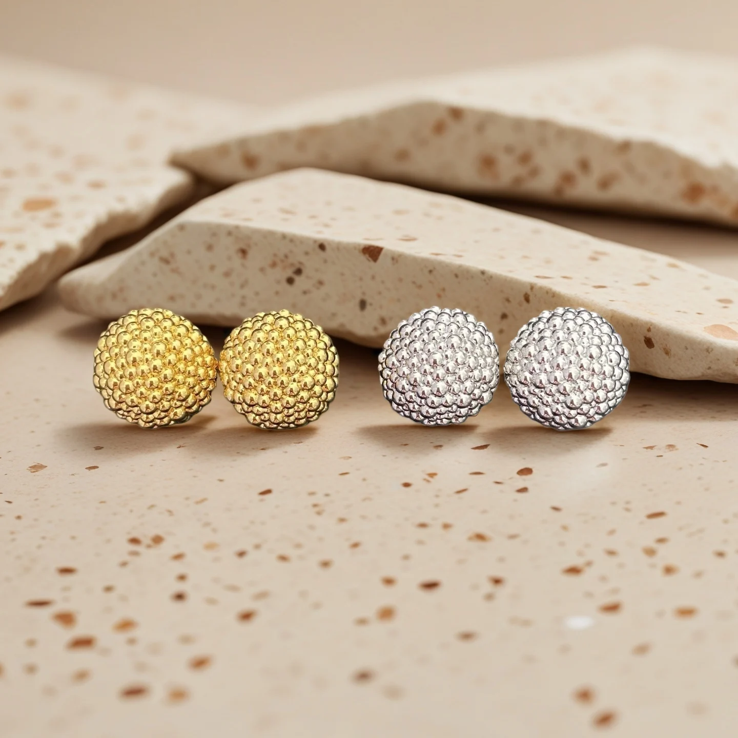 Yuri Ailey Exquisite Textured Sphere Silver Stud Earrings For Women Granule Round Ball Ear Studs Jewelry Gift For ladies