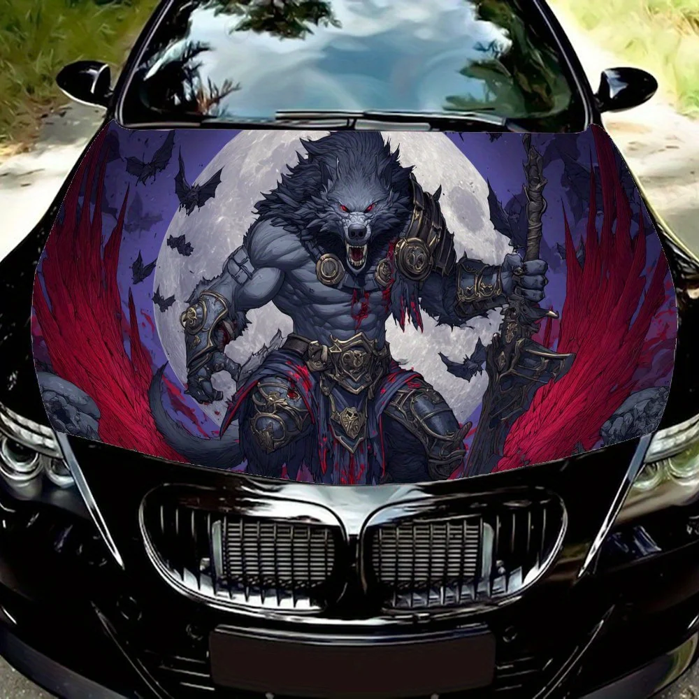 

Werewolf Demon with Demon Wings Car Vinyl Wrap, PVC Waterproof Car Hood Sticker, Self-Adhesive Scratch-Resistant Stickers for En