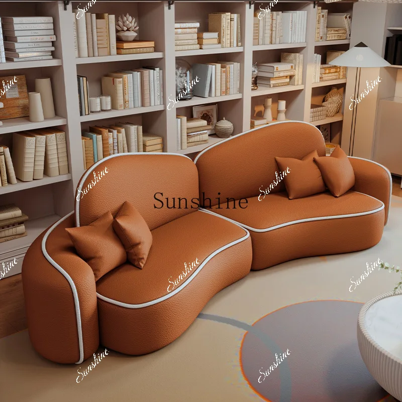 Special-shaped leather art living room small apartment new cream wind cat scratching leather curved cloud sofa  FT