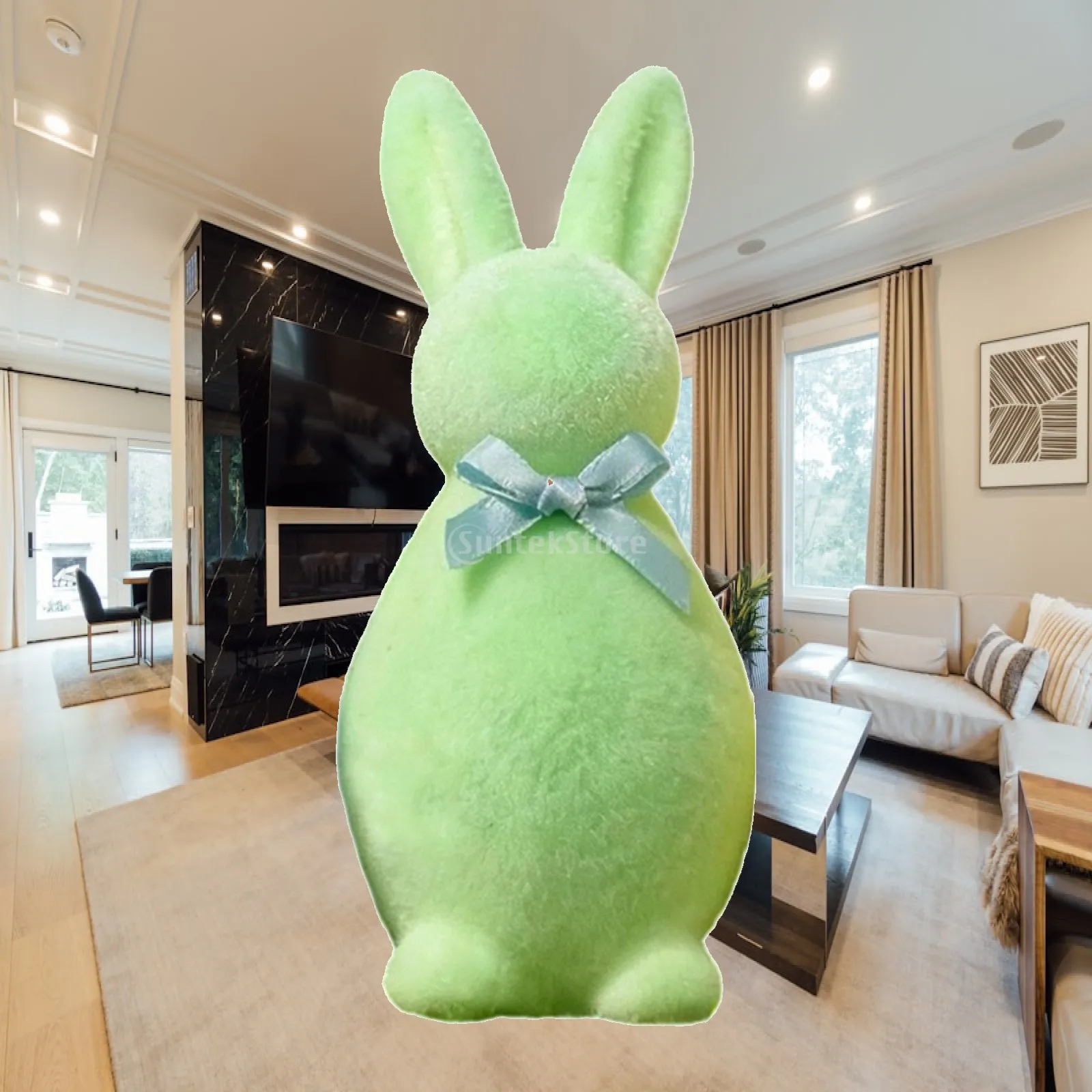 Flocked Bunny Miniature Foam Crafts Rabbit Figurine Animal Decoration for Home Garden Office Desk Festive Decor