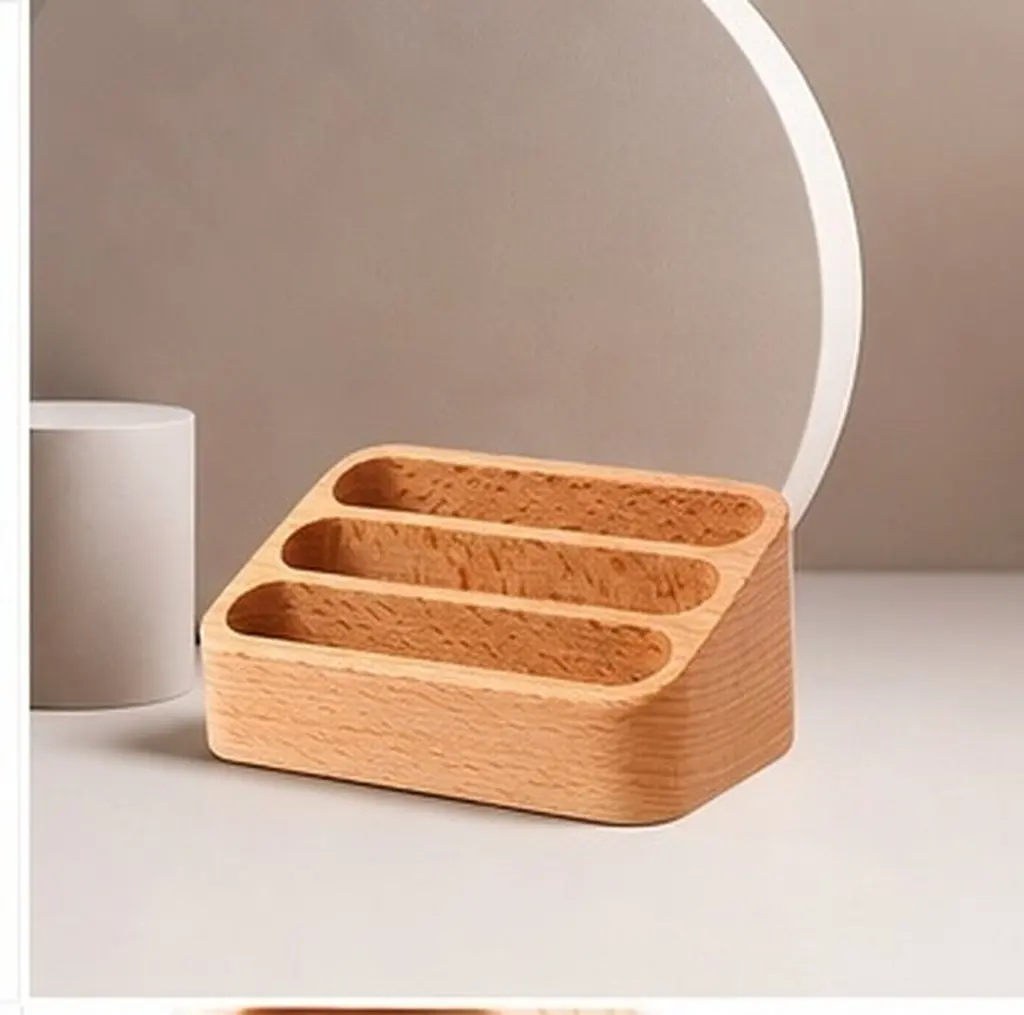 Wooden Business Card Stand Desktop 3-Grid Storage Box Open Style Card Holder Office Display Rack Name Cards Organizer