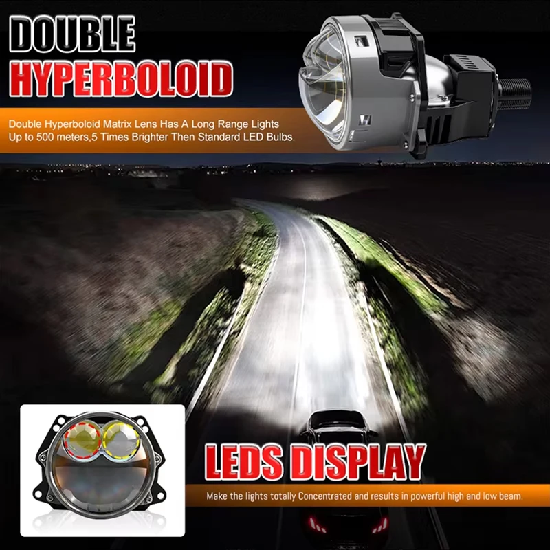 2pcs Bi LED Projector Lenses 3 Inch For Headlight Hella H4 H7 9005 9006 6000K Auto Lamp Retrofit Kits Dual Hyperboloid Lens view 4