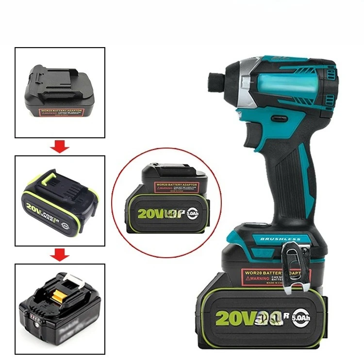 

Адаптер для аккумуляторов Makita BL1815, BL1830 и других моделей серии BL 18V, совместимый с 5-контактными аккумуляторами Worx/Kress 20V.