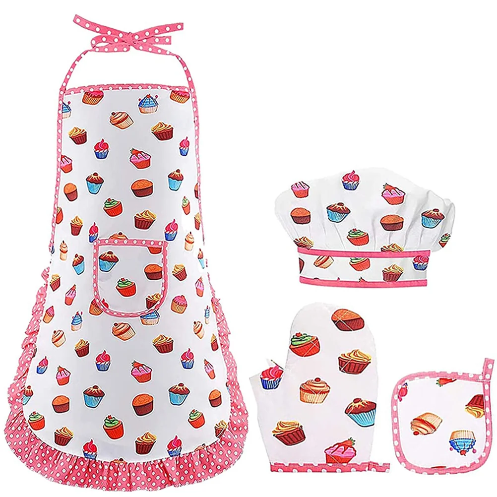 Kids Toys Children's Apron Cooking Aprons for Girls and Chef Hat Set Toddler White Kits Boys Baby