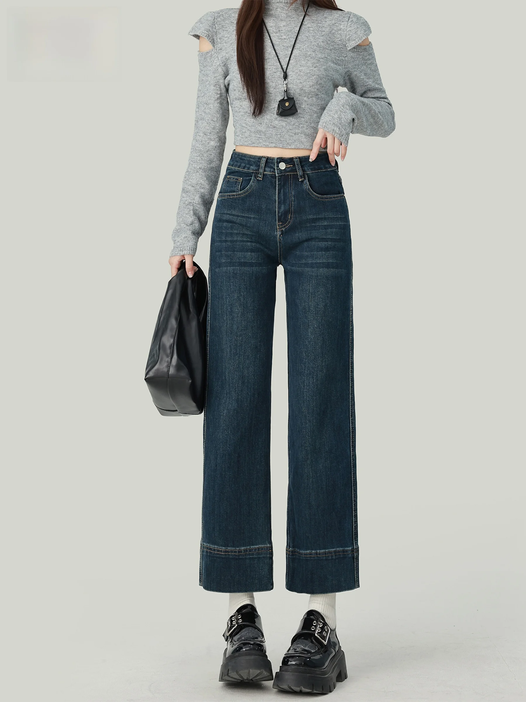 

Женские джинсы-трубы прямого кроя 22026, осенняя новинка, маленький размер, премиум-класс, укороченные, в стиле бабушкиных брюк, повседневный стиль, высокое качество