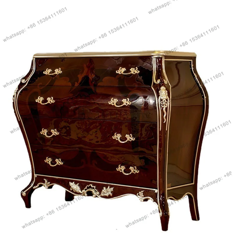 

European classical mahogany entrance cabinet burgundy piano lacquer engraved entrance cabinet