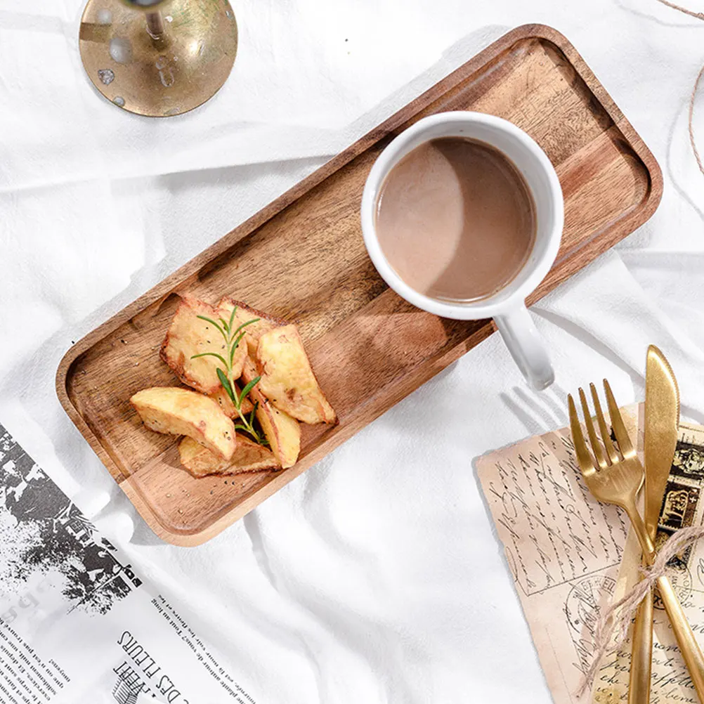 

1pc Acacia Wood For Home Coffee Breakfast Bread Fruit Storage Light Brown Decorative Wooden Serving Tray Household Food Tray