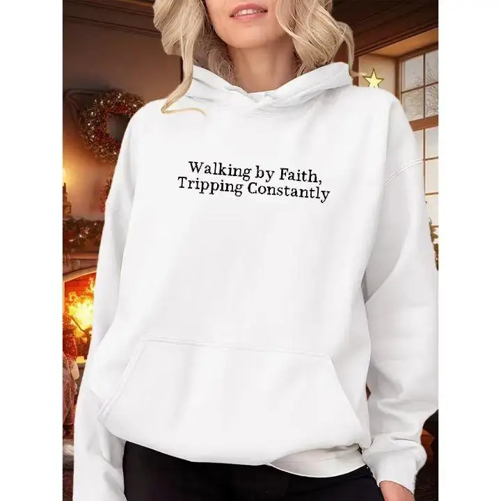 

Walking by Faith Tripping Constantly Hoodie for Women,Funny Christian Saying Jumper,Faith Quote Graphic Sweatshirt,Pullover Gift