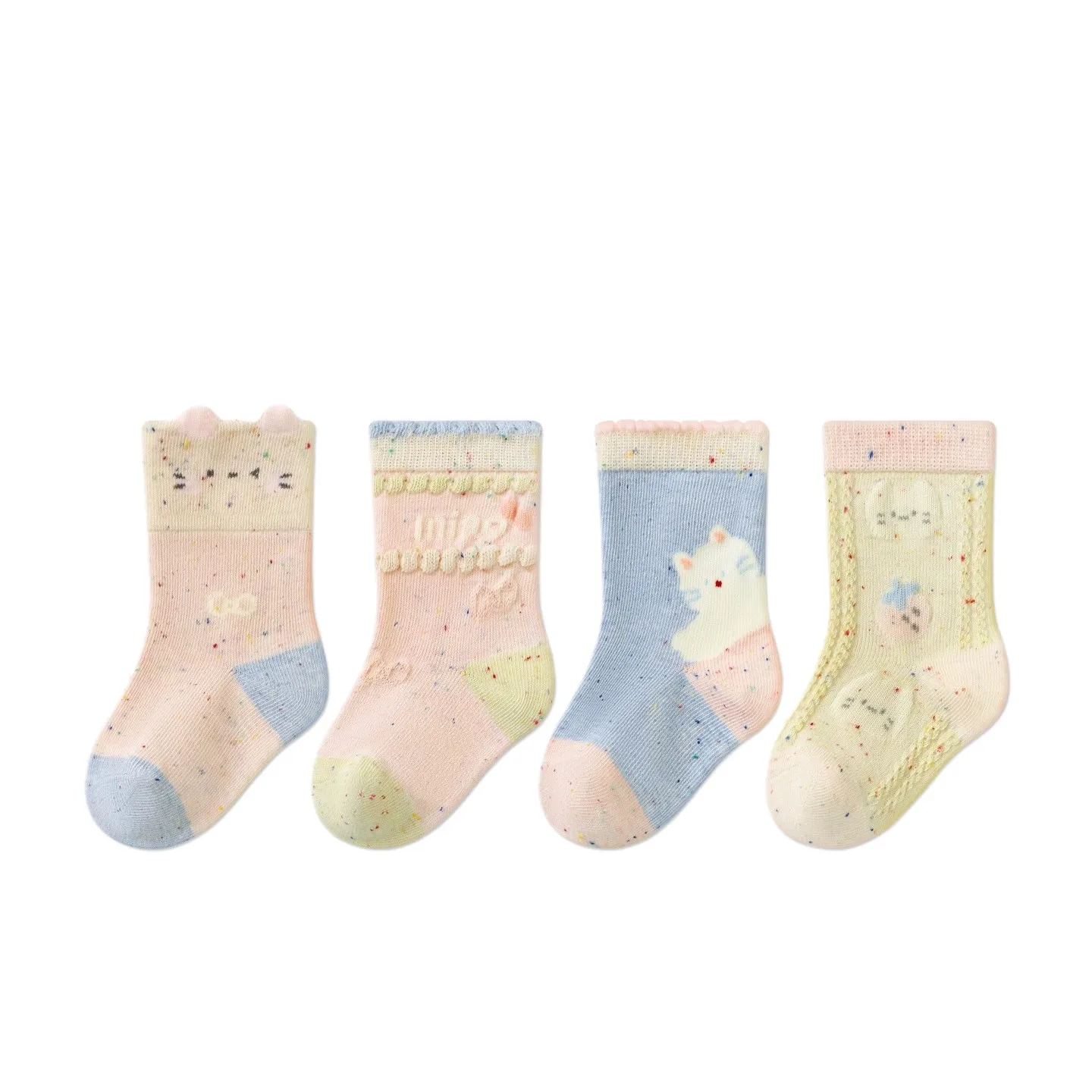 

4 Pairs Baby Socks Japanese Cartoon Cute Bear Zoo Embroidery Children's Elastic Socks 0-8Y