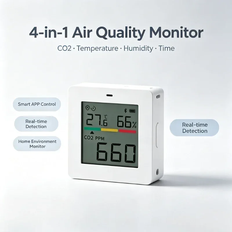 Miaomiaoce Air Quality Detector 4‑in‑1 CO2 Temperature Humidity Time Monitor Smart APP Control Home Thermo‑hygrometer