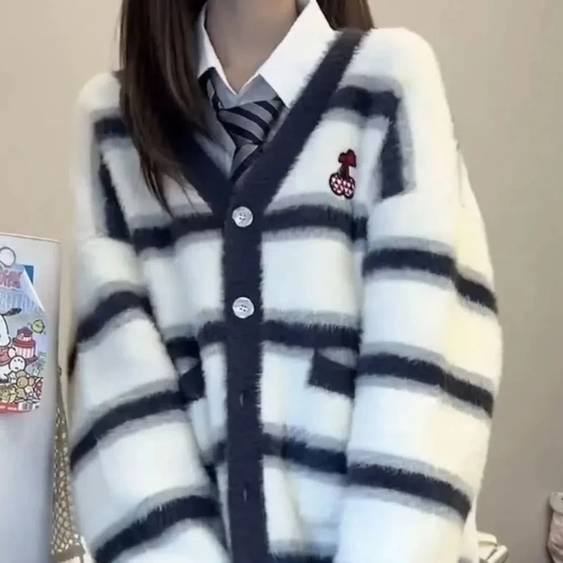 

Korean Version Sweet French Casual Knitted Cardigan Fashionable and Versatile Loose College Style Waterproof Mink Fur Lazy Style