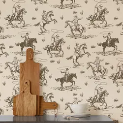Kid Cowboy Wallpaper, West Texas Wall Mural, Peel and Stick / Non-woven Wall Paper Farm House Horse Wallpaper, Brown Wallpaper