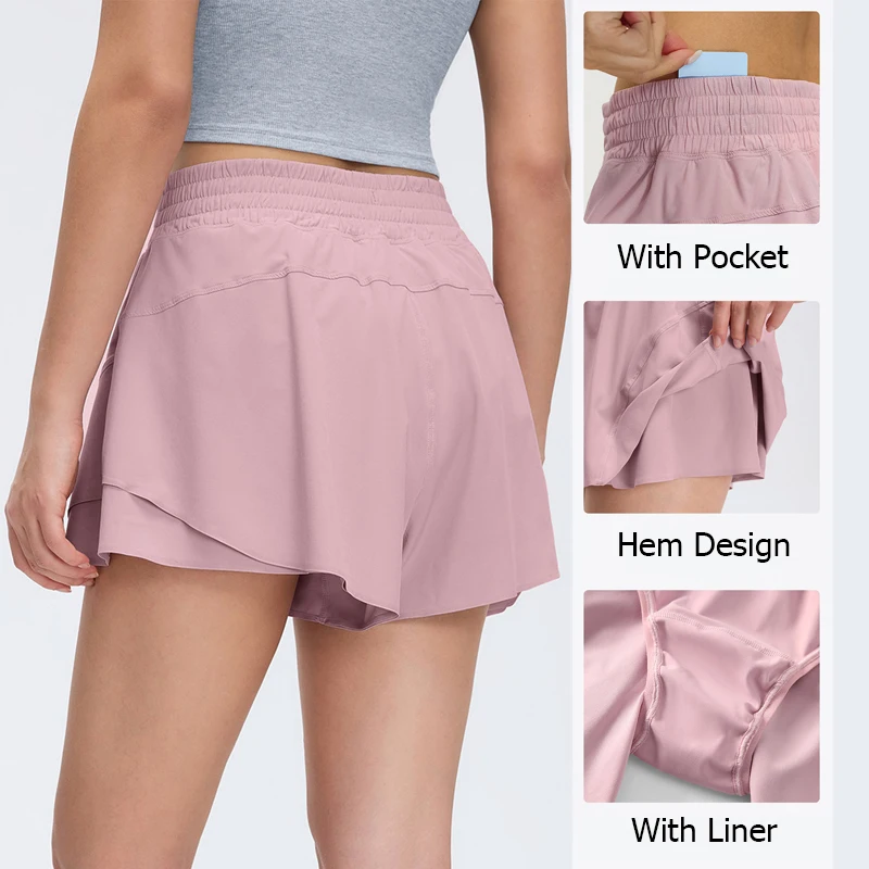 Women Outdoor Running Shorts Summer High Waist Yoga Shorts 2 In 1 Gym Short Sportswear Female Quick Dry Workout Clothes