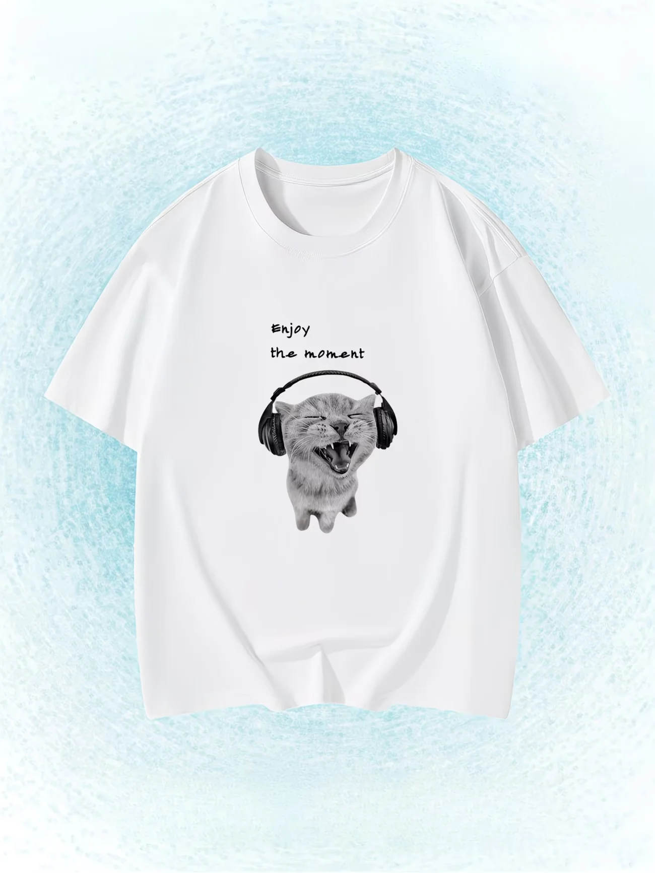 Women T-Shirt Enjoy The Moment Cat Print Summer Loose Fit Short Sleeve Tee O-Neck Casual Fashion Unisex Shirt