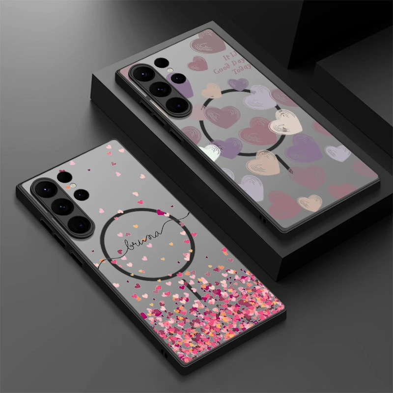Magnetische romantische Liebesherzen-Hülle für Samsung Galaxy S25 S24 FE S25 Edge S24 S23 S22 S21 Ultra S25 Plus für Magsafe Phone Cover