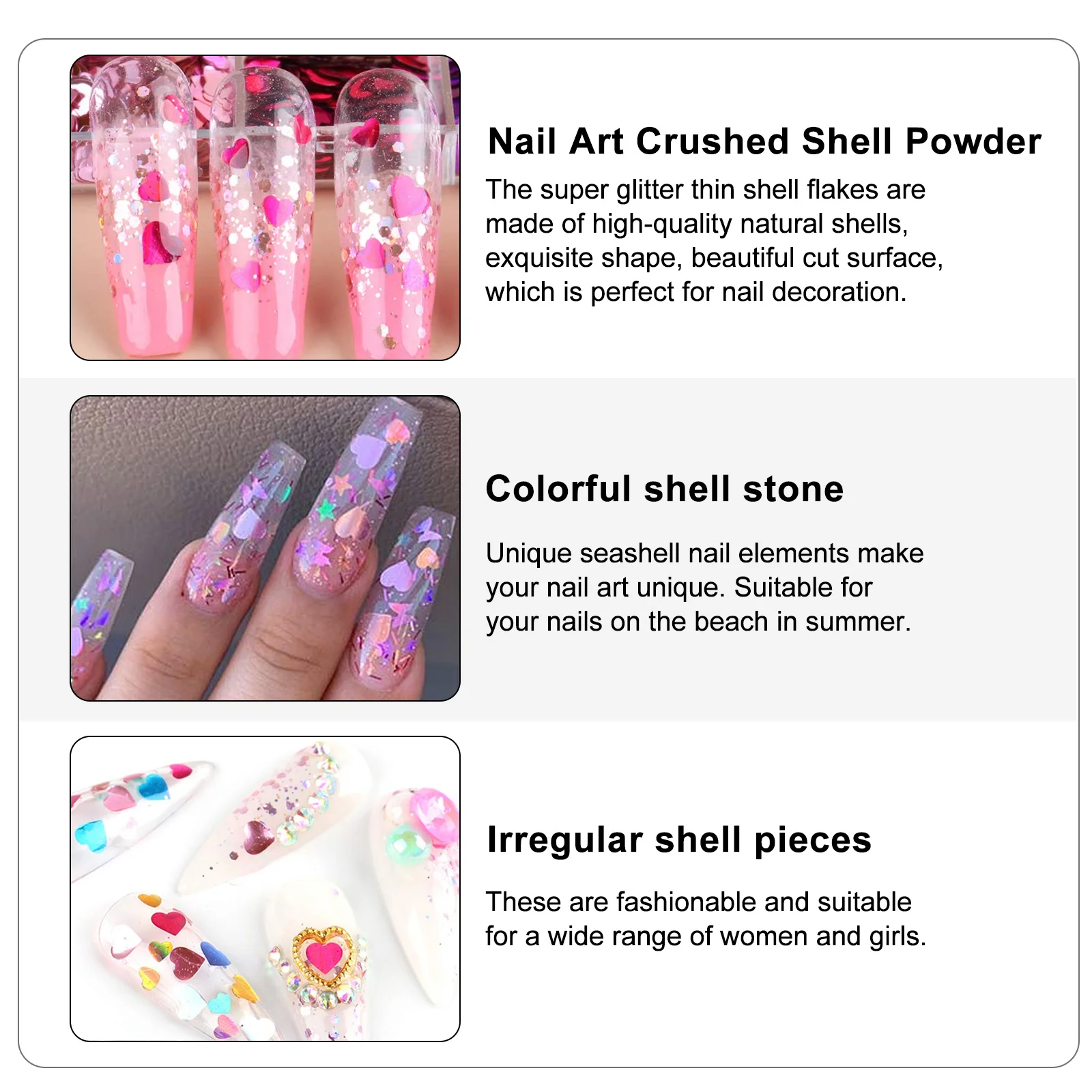 Lentejuelas para uñas con forma de corazón, 2 cajas, diseños bonitos y brillantes, decoración artística para uñas, lentejuelas con forma de corazón