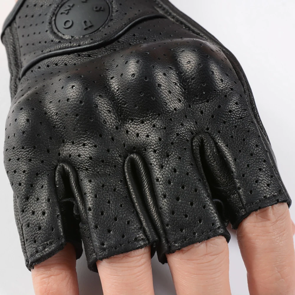 Fingerless Motorcycle Leather Gloves Protection Retro Summer Motocross Gloves Biker Motorcyclist Cycling Half Gloves Brown Black