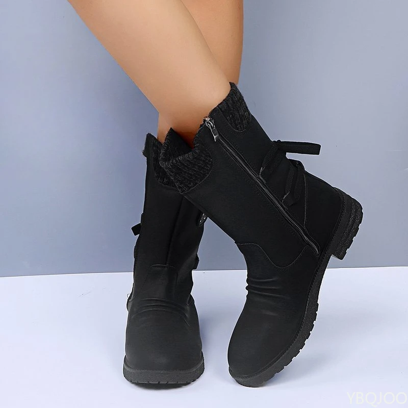 Zapatos de algodón gruesos y cálidos para mujer, zapatos elegantes minimalistas antideslizantes y resistentes al desgaste, botas cortas versátiles a la moda para invierno