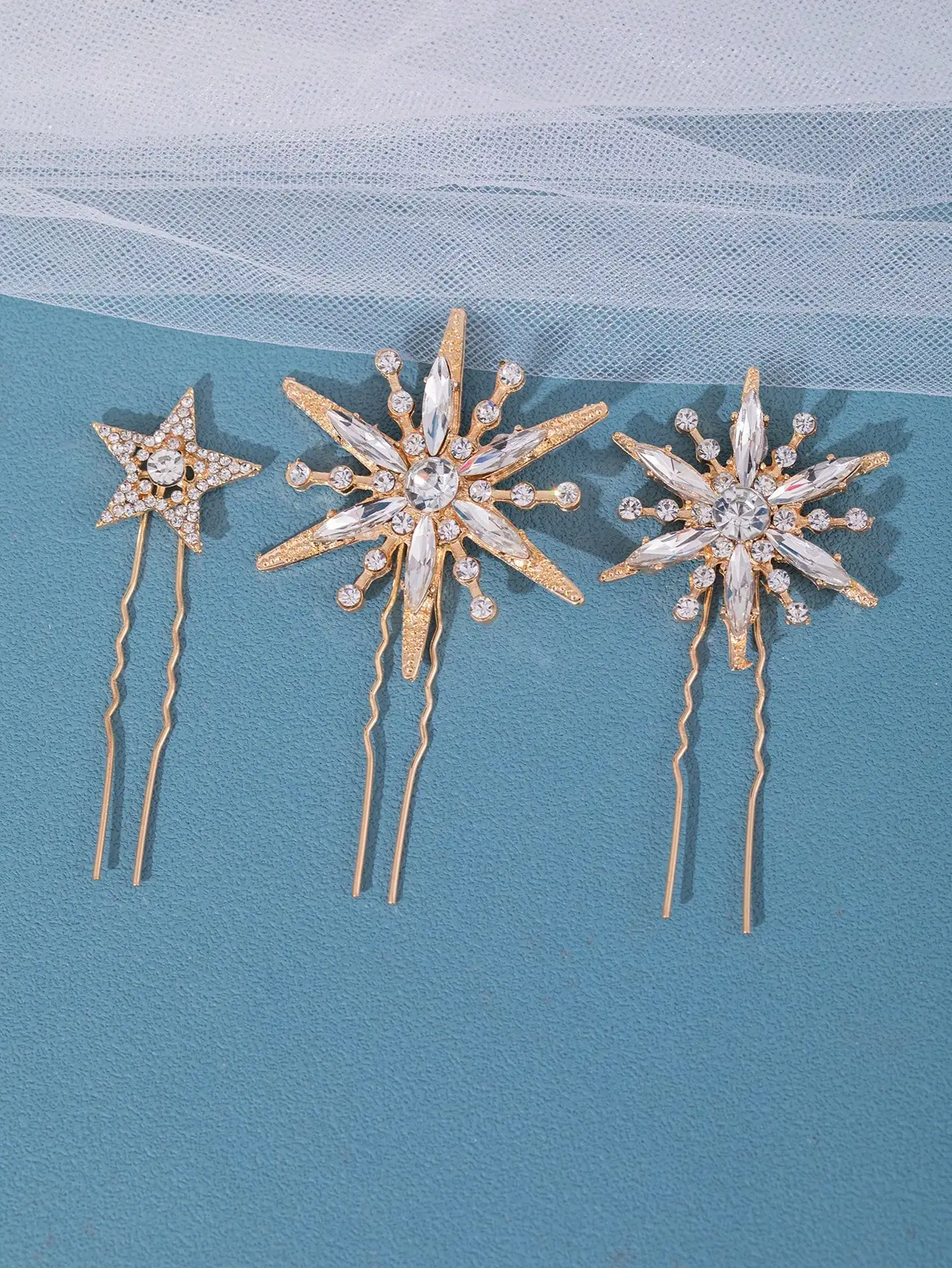 Silver Crystal Star Snowflake Hair Pins Set Rhinestone Starburst U Hair Combs Bridal Wedding Hair Accessories for Women Prom image 5