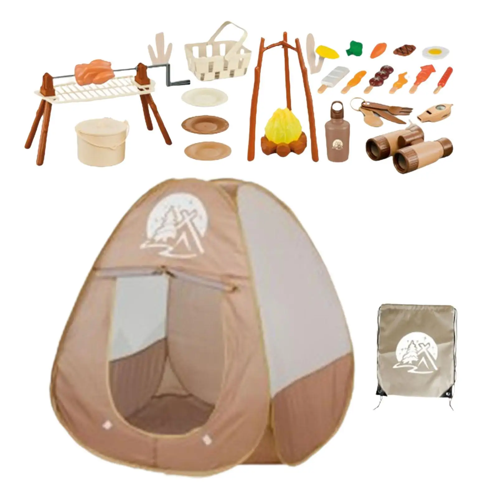 34x Set da campeggio per bambini Set da gioco alimentare per lo sviluppo Pentole e utensili Giocattolo per feste Giocattolo educativo con tenda da gioco Bomboniera