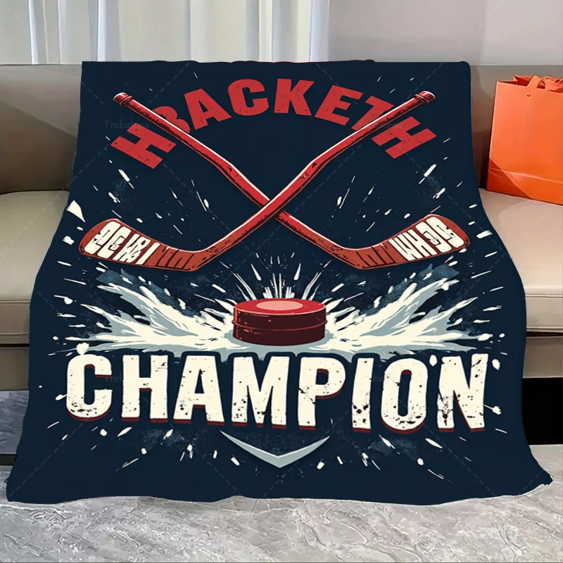 

1 шт. фланелевое одеяло Одеяло для хоккейного чемпиона — дизайн скрещенных палочек и шайб для любителей спорта