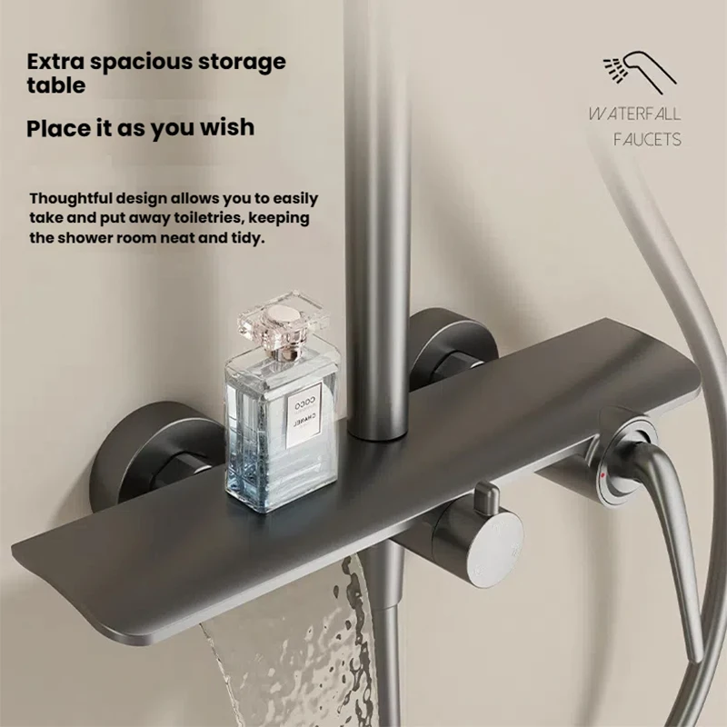 Conjunto de chuveiro de banheiro dourado, alça multifuncional, tipo água quente e fria, núcleo de válvula de latão, sistema de chuveiro pressurizado doméstico