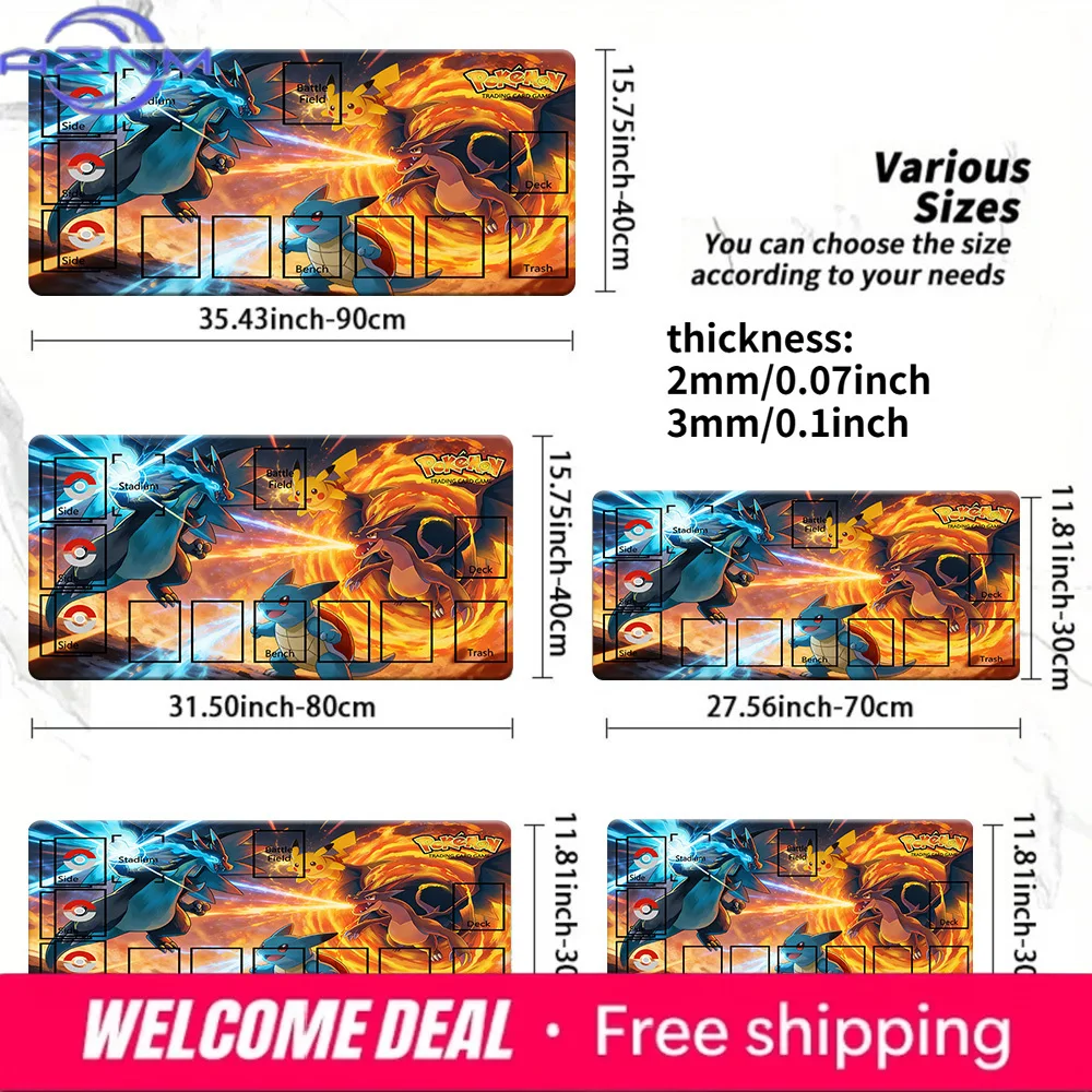 Pokemon Mega Charizard Battle TCG Playmat 2mm/3mm Non-Slip Trading Card Game Mat with Zones Multi-Size Available