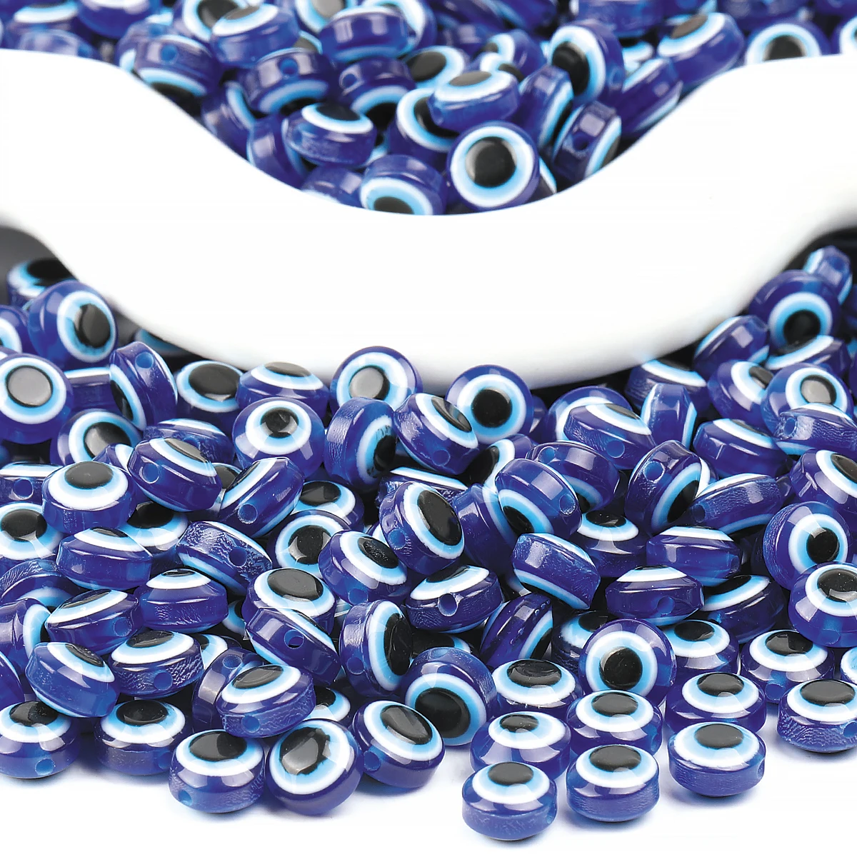 100pcs/200pcs/300pcs Sapphire Blue 6/8/10mm Turkish Evil Eye Beads Resin Flat Round Evil Eye Beads For Jewelry Making Loose