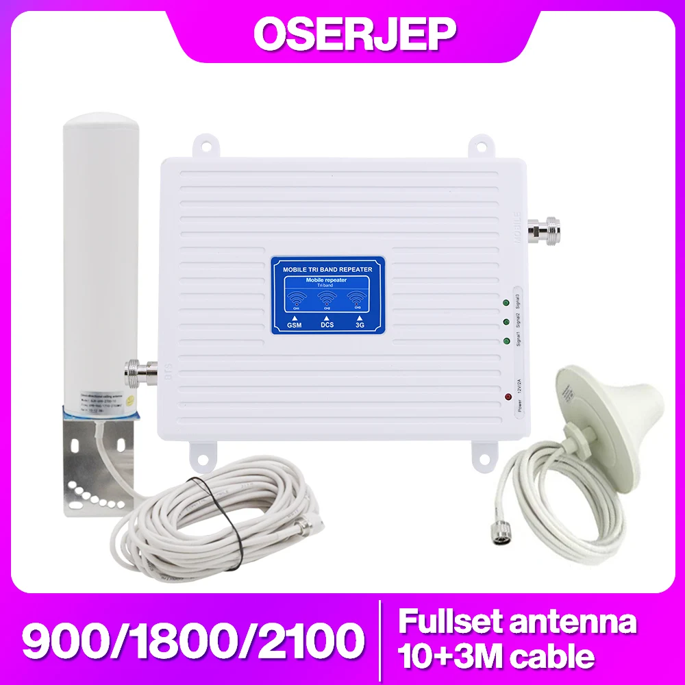 Fullset Tri-Band Band8/3/1 900/1800/2100 Amplifier GSM WCDMA UMTS LTE 900Mhz 1800MHz 2100MHz Booster Repeater +360 Antenna