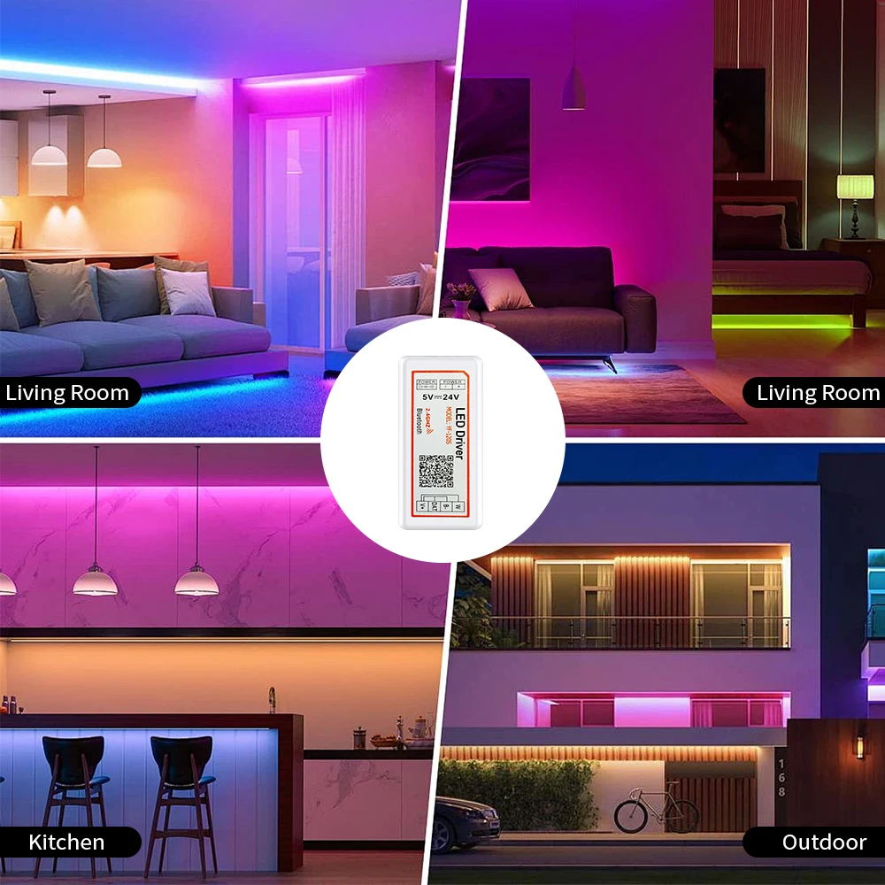 WS2812B WS2811 WS2815 RGB Music LED Controller 3Pin Strip Driver And 2Pin Single Color LED Dimmer Bluetooth APP Control‌ 5-24V